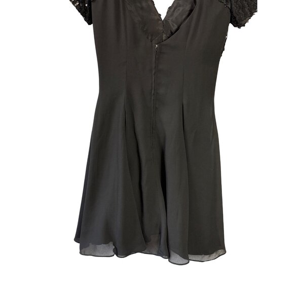 Vintage 80s Karen Okada Black Mini Dress Sequins V-Neck Size 7/8 Fit & Flare - Picture 6 of 9